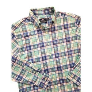 Vineyard Vines 'Classic Fit Tucker' shirt men medium plaid LS Poly button up